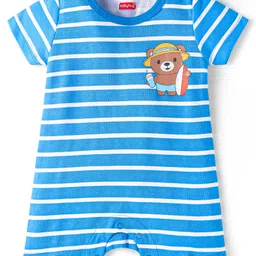 Babyhug Interlock Knit Half Sleeves Rompers With Animal & Beach Theme Print Pack of 2 - Yellow & Blue image 2