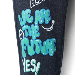 Pine Kids Denim Woven Full Length Washed Jeans With Text Print - Navy Blue image 3