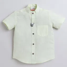 BAATCHEET Cotton Half Sleeves Solid Shirt With Detachable Panda Designed Brooch - Light Green image 4