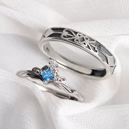 Ringzinnie Set Of 2 Couple Silver-Plated Stone-Studded Adjustable Finger Ring-picture-39