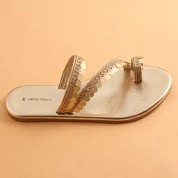Earthy Touch Premium Ethnic Wear  Chappal Sequined Detailing - Gold image 4
