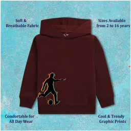 NUSYL Fleece Knit Full Sleeve Soccer Player Printed Light Winter Hoodie - Burgundy image 5