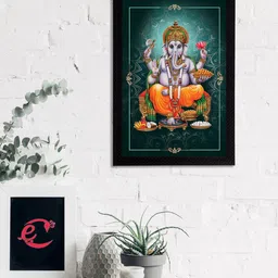 eCraftIndia Blue & Orange Lord Ganesha Satin Matt Textured UV Wall Art image 2