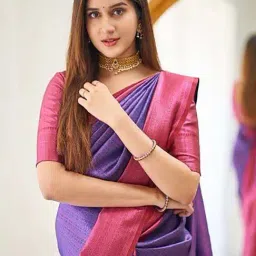 Anjaneya Sarees Purple & Pink Silk Woven Saree With Unstitched Blouse image 4