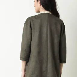 RAREISM Olive Polyester Solid Three-Quarter Sleeves Jacket image 2