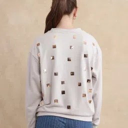 RAREISM Grey Blended Solid Long Sleeves Sweatshirt image 2