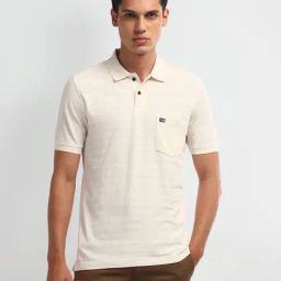 Arrow Sport Beige Cotton Regular Fit Striped Polo T-Shirt-picture-36