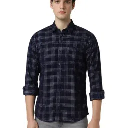 Peter England Navy Cotton Slim fit Checks Shirts-picture-25