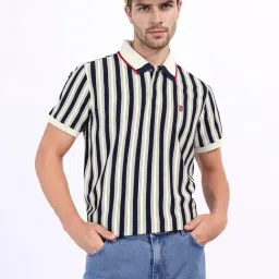 Iconic Mens Navy Striped Polo Collar T-Shirt-picture-48