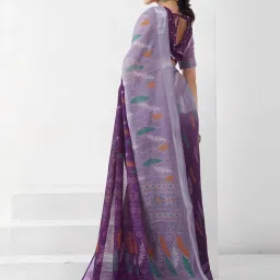 Satrani Purple Printed Saree With Unstitched Blouse image 2