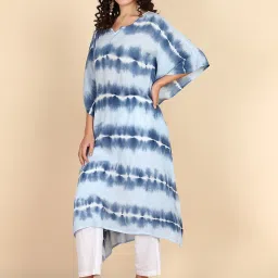Maaesa Turquoise And White Three-Quarter Sleeves Kaftan Kurta image 2