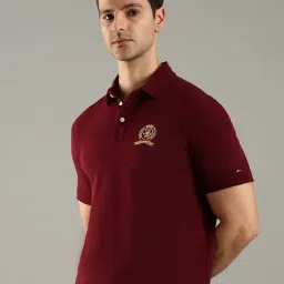 Tommy Hilfiger Red Cotton Regular Fit Logo Printed Polo T-Shirt image 3