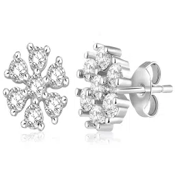 Peora Silver Plated Cubic Zirconia Studded Floral Stud Earrings image 2