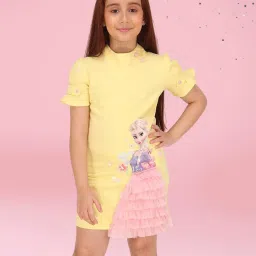 Cutecumber Girls Yellow Applique Regular Fit Dress image 2