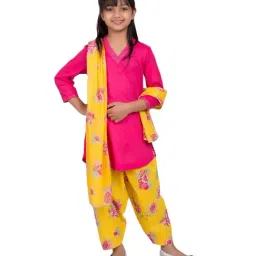 BIBA Girls Pink Cotton Floral Print Kurti & Salwar With Dupatta-picture-25
