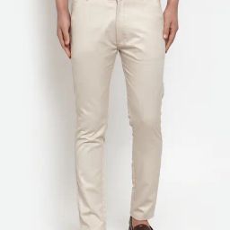 Jainish Beige Cotton Tapered Fit Flat Front Trousers-picture-13