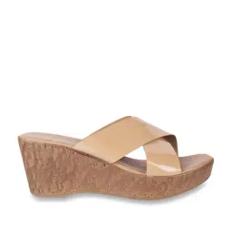 Mochi Women's Beige Cross Strap Wedges-image-18
