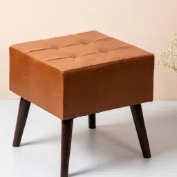 Nestroots Solid Brown Leather 4 Leg Chowki - Set of 2-image-32