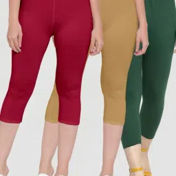 Gracit Maroon & Beige Mid Rise Capris - Pack Of 3-picture-26