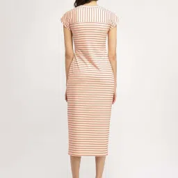 Fablestreet White Regular Fit Striped Dress image 2