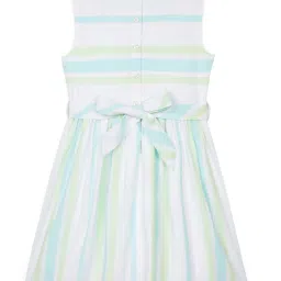 Under Fourteen Only Kids White & Blue Cotton Striped Dress image 2