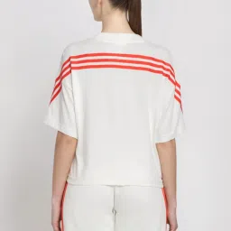 ADIDAS White Cotton Striped Sports T-Shirt image 2