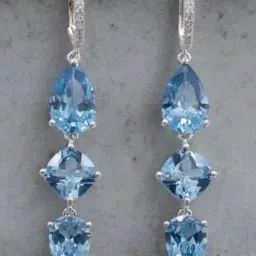Rihi by P.C. Chandra Jewellers 925 Sterling Silver Blue Stone Tear Drop Earrings-picture-32