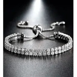 Peora Silver Plated Cubic Zirconia Studded Adjustable Fancy Bracelet-picture-48
