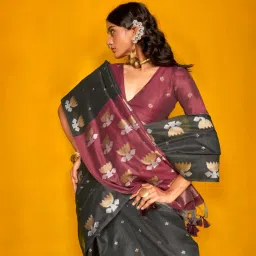Vardha Black Woven Saree With Unstitched Blouse image 2