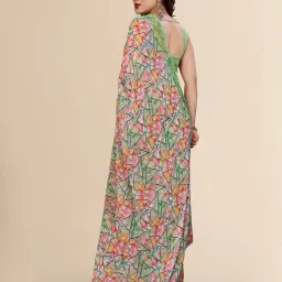 Winza Designer Parrot Green Printed Saree with Unstitched Blouse image 2