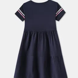 R&B Kids Navy Blue Graphic Regular Fit Dress image 2