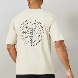 Styli Beige Relaxed Fit Printed Oversized Crew T-Shirt image 2