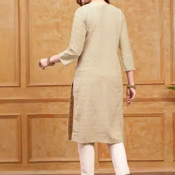 Ishin Beige Embroidered Straight Kurta image 2