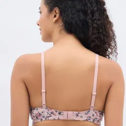 Clovia Peach Cotton Floral T-Shirt Bra image 2