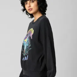 Only Black Cotton Printed Oversize Sweatshirt image 3