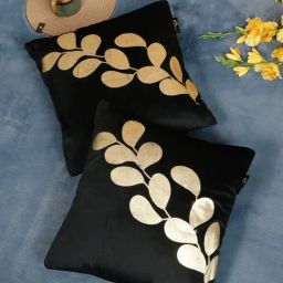HOSTA HOMES Black Velvet Geometric Golden Foil Cushion Covers - Set of 2-picture-46