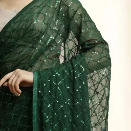 Jaipur Kurti Green Embellished Saree With Unstitched Blouse image 5