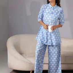 Libas Blue Cotton Printed Shirt & Pyjama Set-picture-31