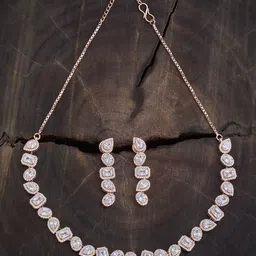 Kushal's Fashion Jewellery Rose Gold-Plated Cubic Zirconia Studded Jewellery Set-picture-11
