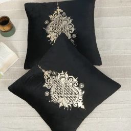 HOSTA HOMES Black Velvet Geometric Golden Foil Cushion Covers - Set of 2-picture-47