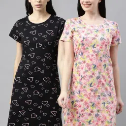 Kryptic Black & Pink Cotton Printed Night Dress (Pack Of 2)-picture-14