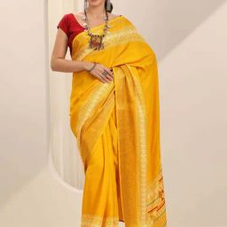 Libas Mustard Saree with Unstitched Blouse-picture-25