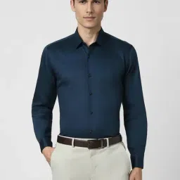 Peter England Navy Cotton Regular Fit Shirt-image-63
