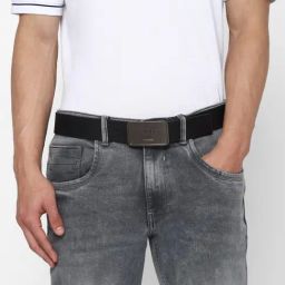 Louis Philippe Black Leather Solid Waist Belt-picture-0