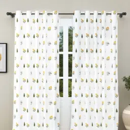 Haus & Kinder White & Yellow Cotton Garden Of Joy Door Curtains With Eyelet Rings - Set of 2-picture-30