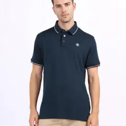 Iconic Mens Blue Solid Polo Collar Pure Cotton T-Shirt-image-2