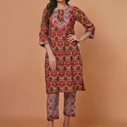 Asparsh Women Ethnic Motifs Printed Regular Kurta with Trousers-picture-25