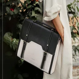 LA ELLORE Women Solid White and Black Vegan Leather Tote Bag-picture-36