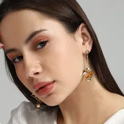 SOHI Gold-Plated Contemporary Jacket Drop Earrings image 2