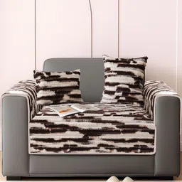 DREAM CARE Brown & White Printed 3 Piece Sofa Cover With Arms-picture-27